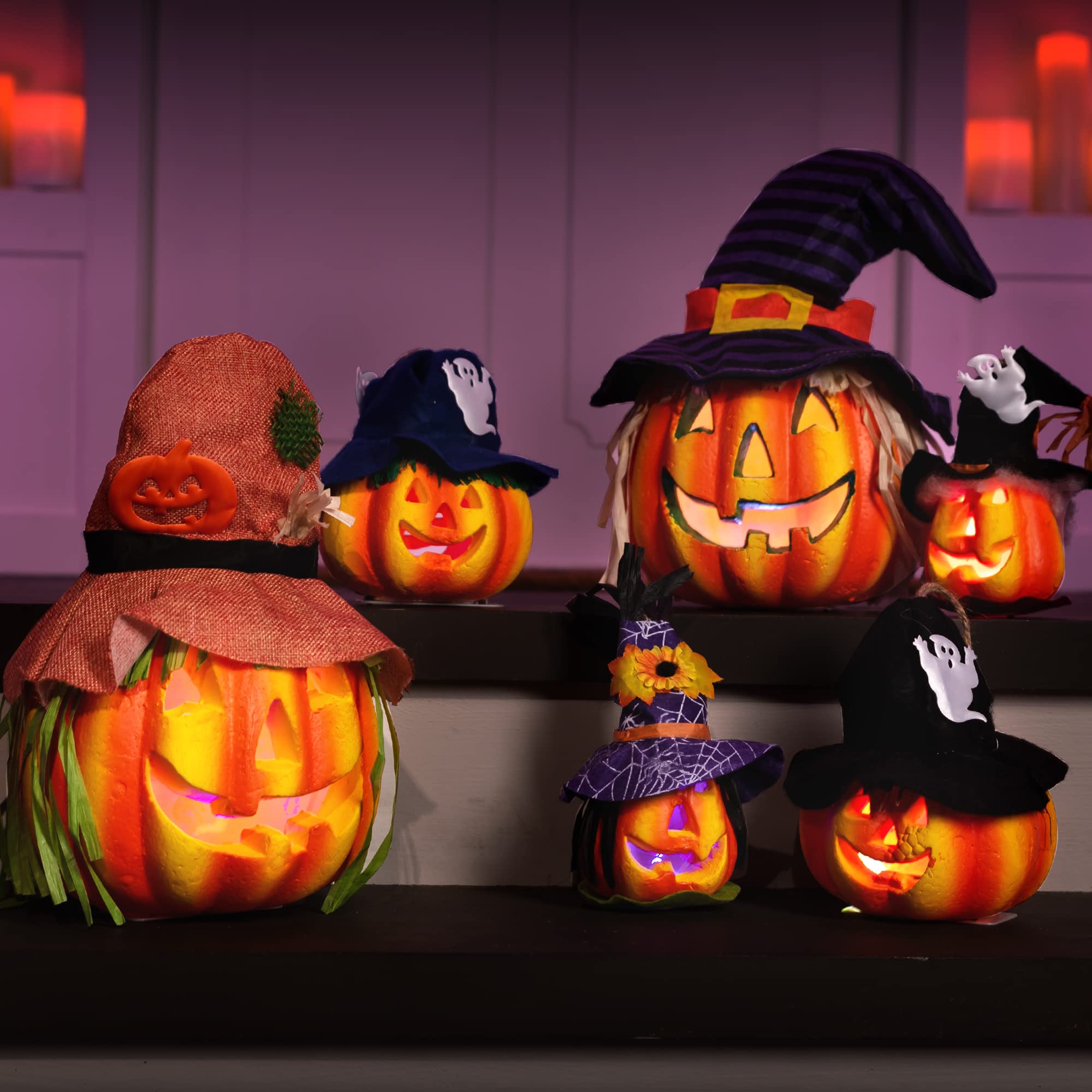 Photo 1 of JOYIN 6 Pcs Light Up Pumpkins Halloween Decorations Outdoor Indoor Jack O Lanterns Decor LED Foam Home Large Trick Or Treat Bucket
