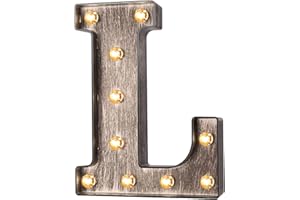 GLINTEE Light up Letters Silver Grey LED Marquee Letter Lights Sign for Cafe Wedding Birthday Party Christmas Lamp Home Bar Initials Decor - L
