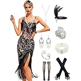 YENMILL Peacock-inspired 1920s Gatsby Beaded Flapper Sling Dress Womens Vintage Cocktail Dress W/Complete Accessories Set