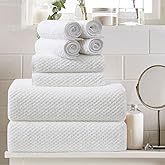8 Piece Large White Family Bath Towel Set-2 Oversized Bath Towel Sheets,2 Hand Towels,4 Washcloths-600GSM Soft Highly Absorbent Quick Dry Beach Chair Towels Woven Towels for Bathroom Hotel and Spa