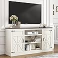 Hlivelood 66" Farmhouse TV Stand with Power Outlets for 75 Inch TVs, 33" Tall Entertainment Center with Storage Cabinets w/Adjustable Shelves, Rustic Large TV Media Console, Rustic White