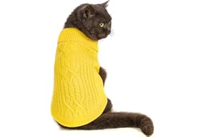 Jnancun Cat Clothes 14 Color Turtleneck Knitted Sleeveless Dog Sweater Warm Winter Cat Sweater Outfits for Cats or Small Dogs in Cold Season(Yellow, Large)
