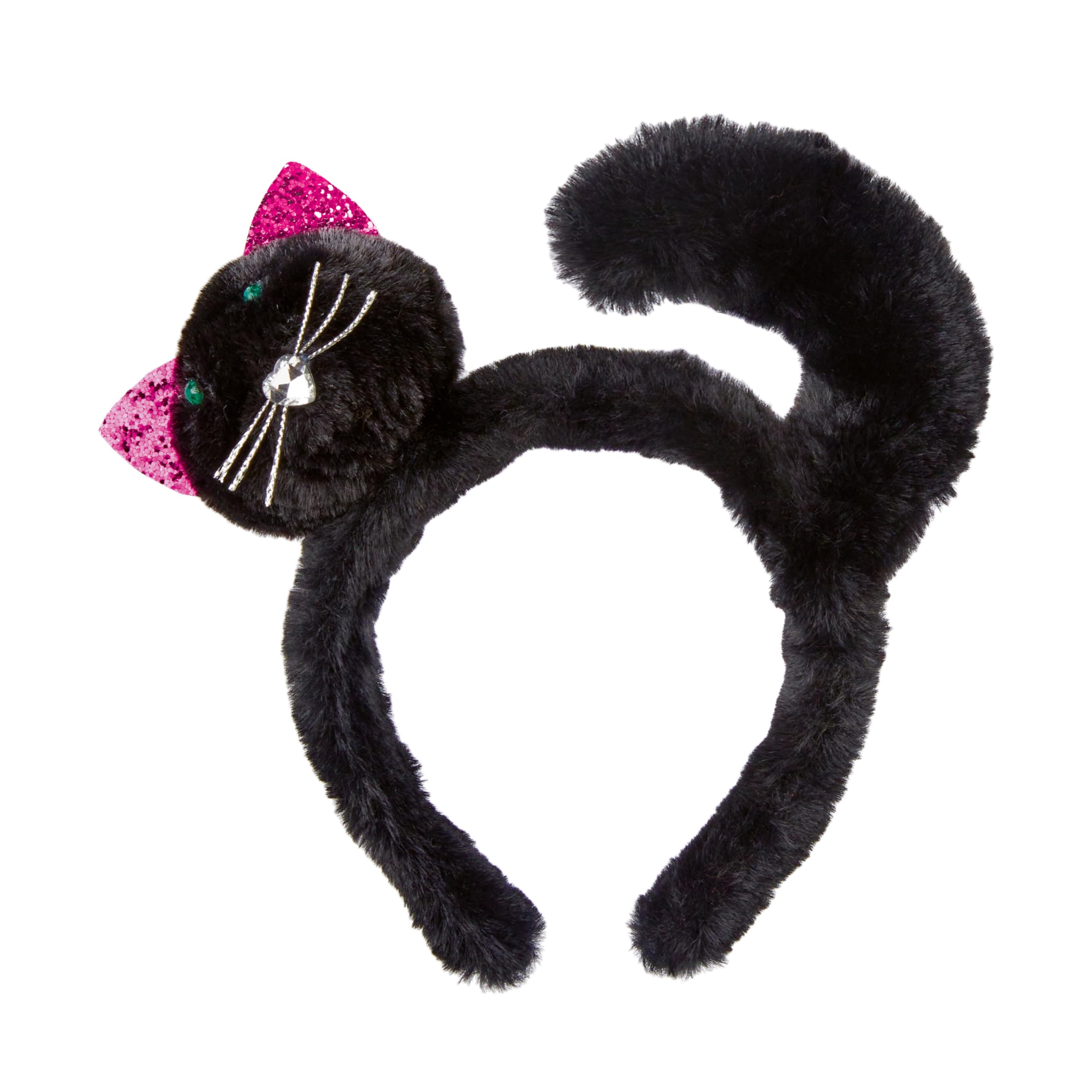 Premier Black Cat Halloween Headband Plush Fluffy Head Boppers Hat Black and Pink Scary Accessories