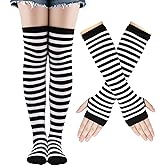 LUHOHI Black and White Striped Arm Leg Warmers Sleeves Set Rainbow Socks Knee High Fingerless Gloves Hand Thigh Warm