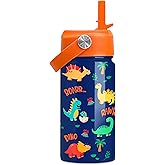 Dinosaur Water Bottle for Boys - Kids Water Bottle with Straw Lid - 12 Oz Insulated Stainless Steel Water Bottles for Kid - Travel Cup for School Sports