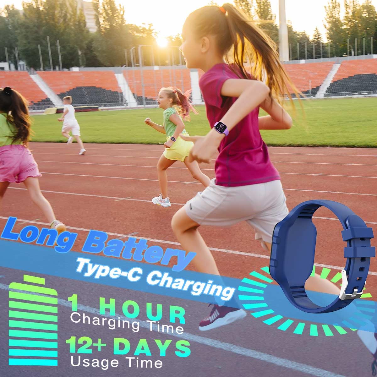 synwoo Kids LED Digital Watch, with Pedometer Step Counter, Waterproof, Sport Wristwatch, Calendar, Alarm Clock for Children Boys Girls Teens