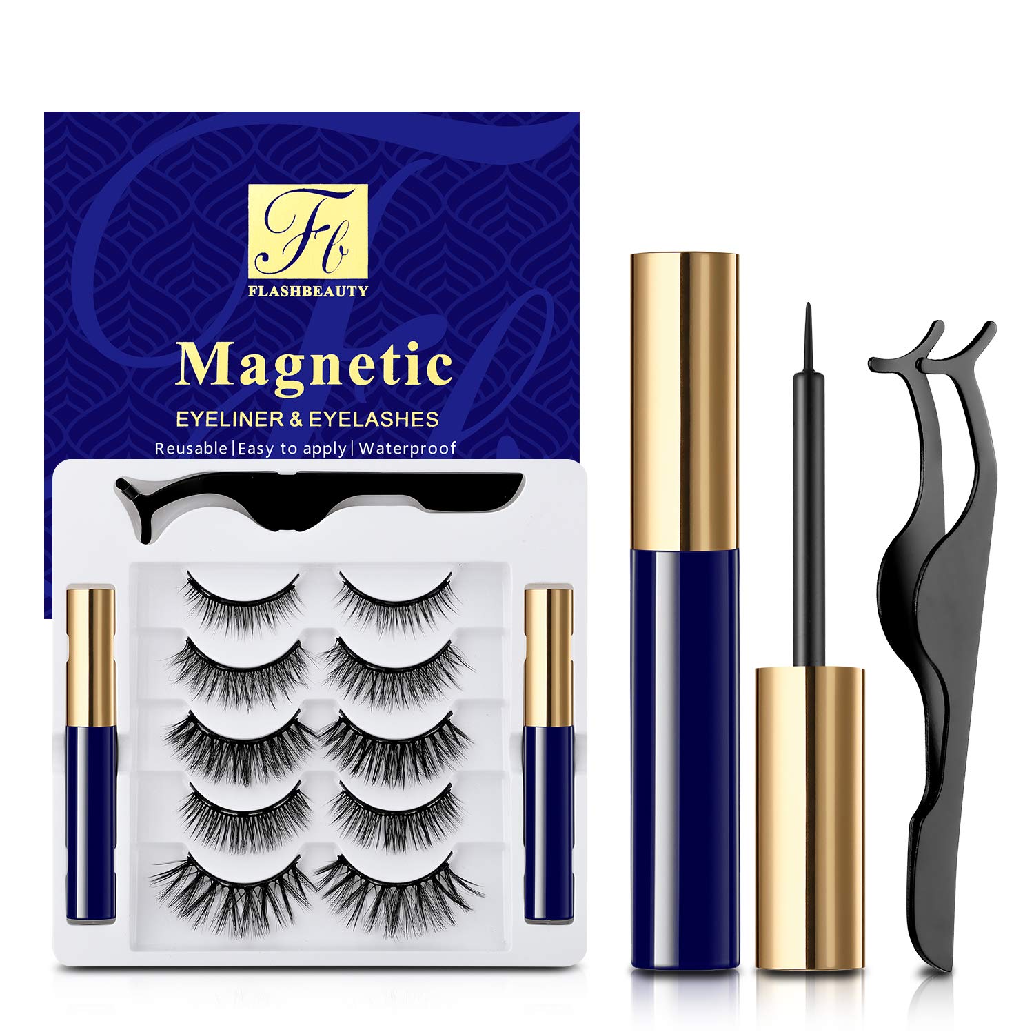Reusable Eyelashes and Eyeliner Kit, 5 Pairs