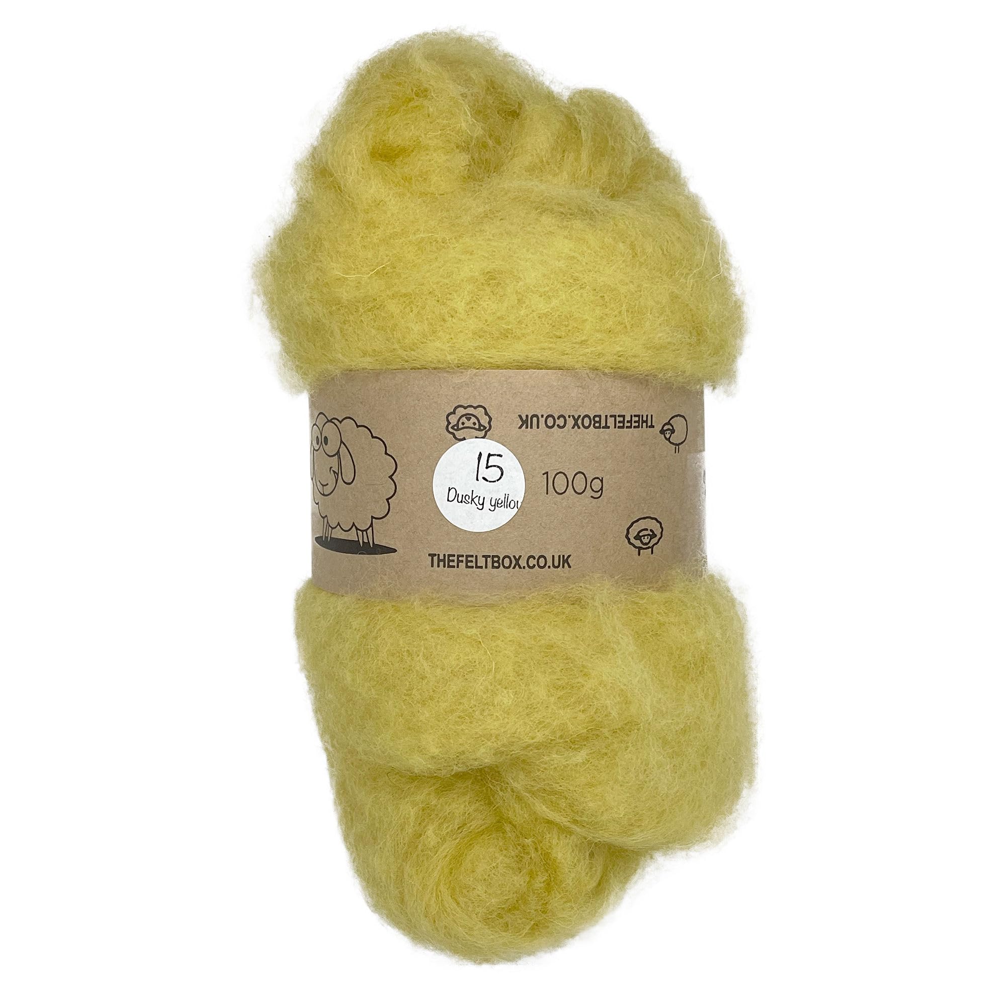 The Felt Box Needle Felting Wool Carded Batting : Short Coarser Mixed Together Fibres, Use as Core or Finish Wool 100 g | 3.5 oz- Dusky Yellow #15