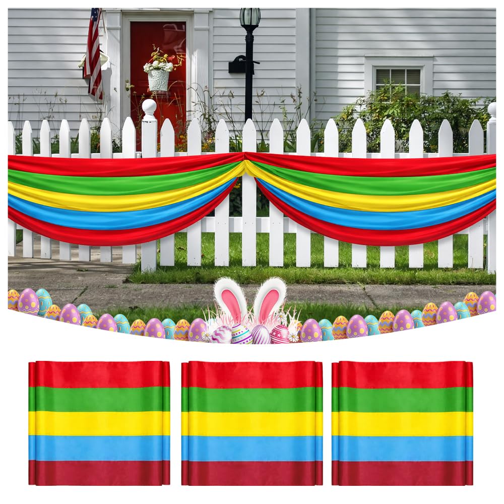 3Pack Easter Bunting Flag 2x20 Ft Bunting Banner Spring Easter's Day Party Decor Bunting Easter Sewn Stripes Banner for Outsider Garden Porch Image