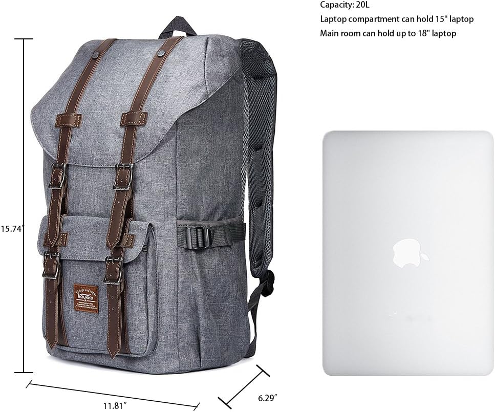 KAUKKO Rucksack Studenten Backpack 17 Zoll für 15" Notebook Lässiger Daypacks Schüler Bag Wandern Casual Daypack, 47 cm - Image 3