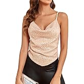 CYCLAMEN Sparkly Sequin Cami Crop Top Cowl Neck Spaghetti Strap Glitter Party Tops