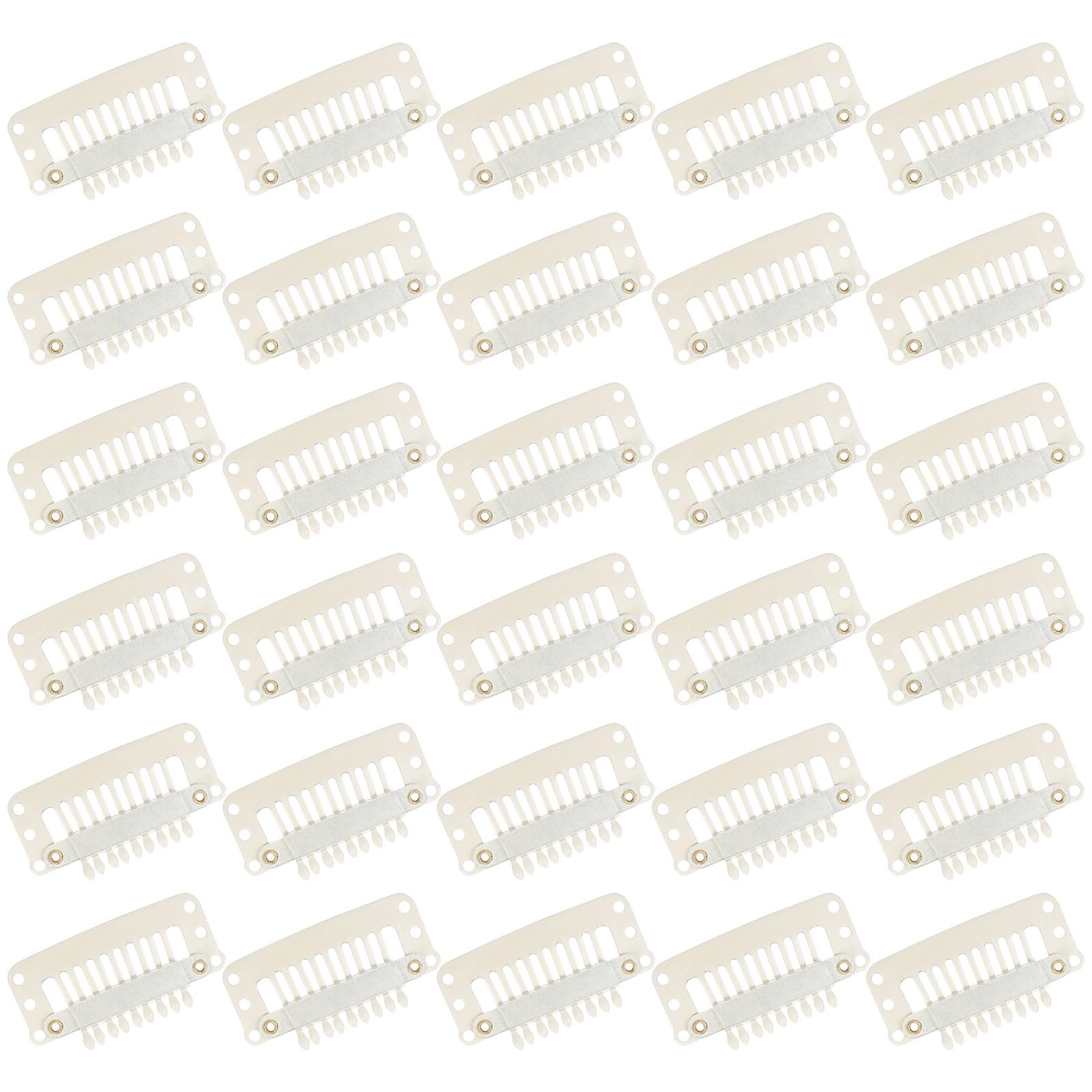 Photo 1 of WILLBOND 30 Pieces 32 mm 9-teeth Hair Extension Clips Hair Extension Wigs Snap Clips Comb Small Snap Wig Accessories for Women DIY(Beige White)