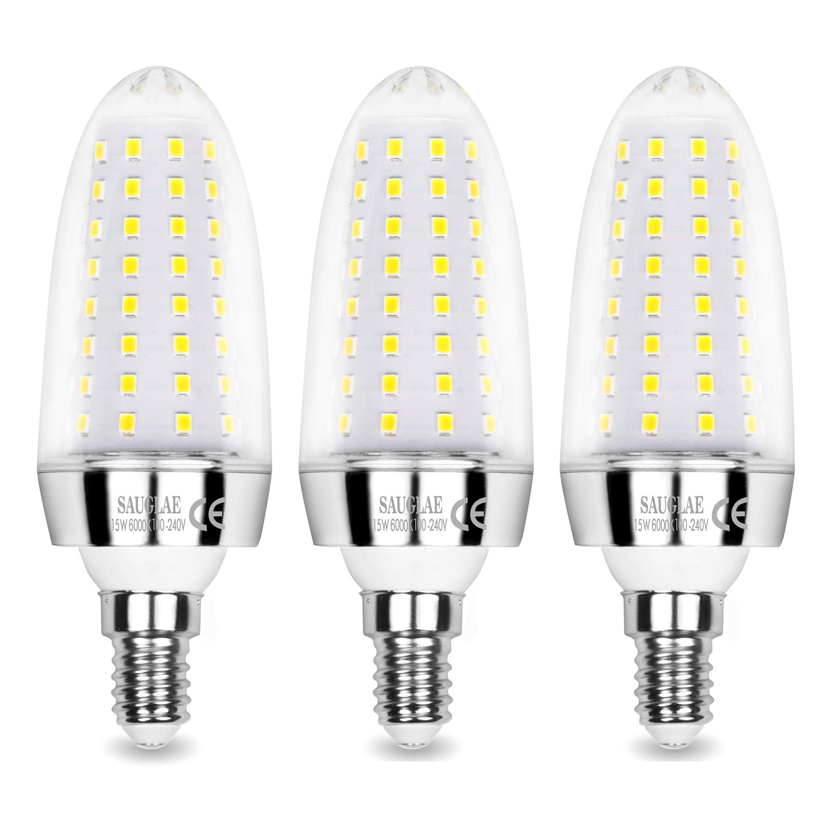 SAUGLAE 15W LED Light Bulbs, 120W Incandescent Bulbs Equivalent, 6000K Daylight White, 1700Lm, E14 Small Edison Screw LED Lights, Pack of 3