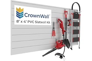CrownWall PVC Slat Wall Panels Garage Wall and Home Organizer Storage System | Heavy Duty Organization and Easy Installation | 8ft by 4ft (32 sqft) Section, Dove Grey