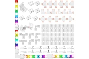 Mudder 95 Pieces 4 Pin LED Light Strip Connectors Set Including Screw Clips, 4 Pin LED Connectors, Cuttable T, L and X Shape PCB Board for SMD 5050 10 mm RGB Strip Lights Gapless Connector