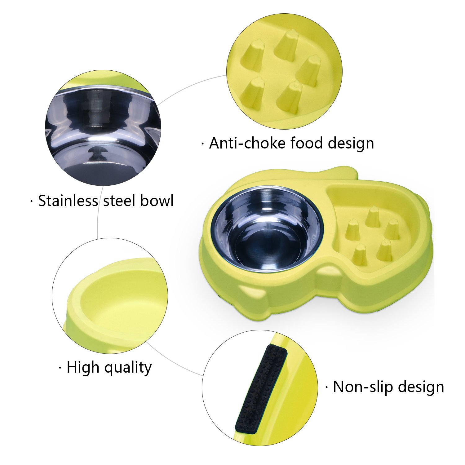 Dog Slow Feeder Bowl with Stainless Steel Water Bowl, Two in One Anti-Skid Healthy Pet Eating Bowl for Interavtive Training Anti Choke by XUANR- Blue/Green