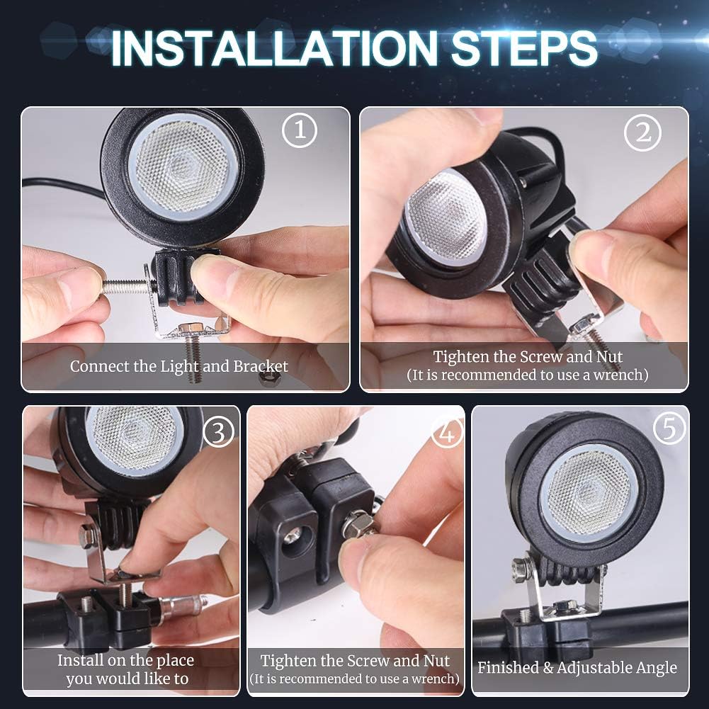 Ourbest Motorcycle Driving Lights,10W 2inch LED Dirt Bike Fog Lights for Harley Yamaha Motorbike Accent Off Road Lighting: Automotive