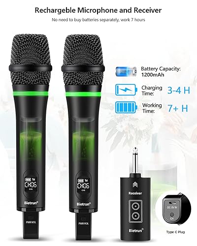 Bietrun Rechargeable Wireless Microphone, Dual Metal Cordless