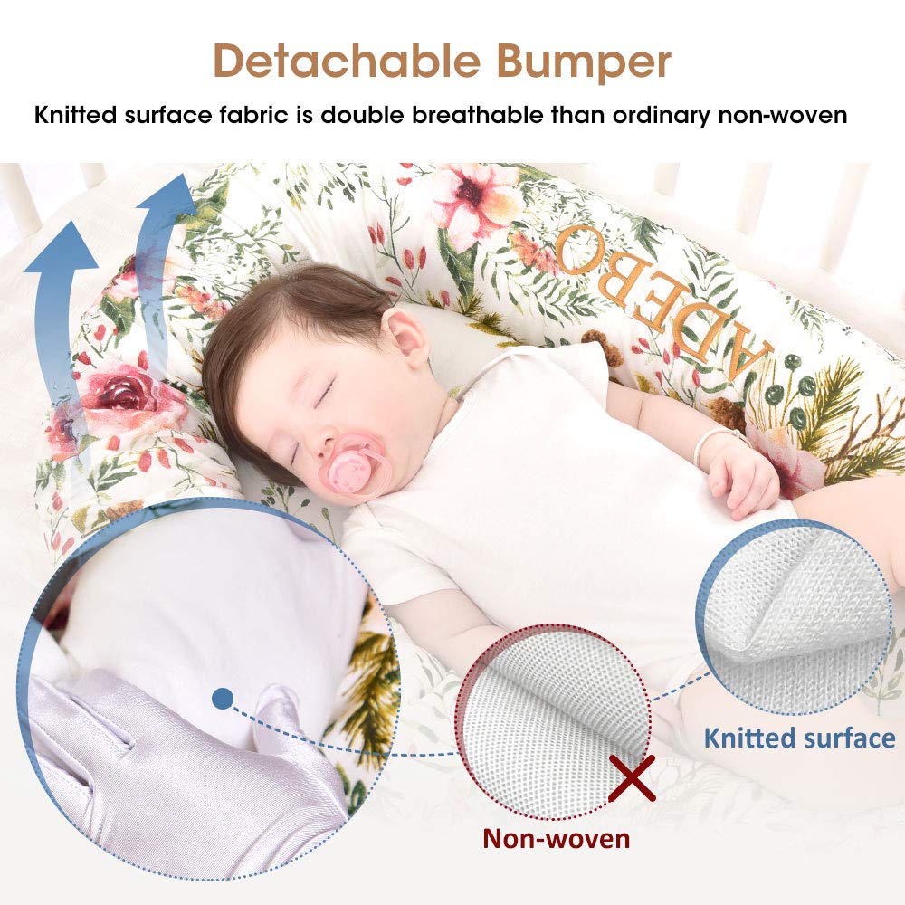 Adebo Premium Baby Nest(Flowers)-Portable Infant Lounger Bassinet, Perfect for Co-Sleeping -Super Soft & Breathable and 100% Cotton Newborn Crib-Suitable from 0-12 Months: Baby