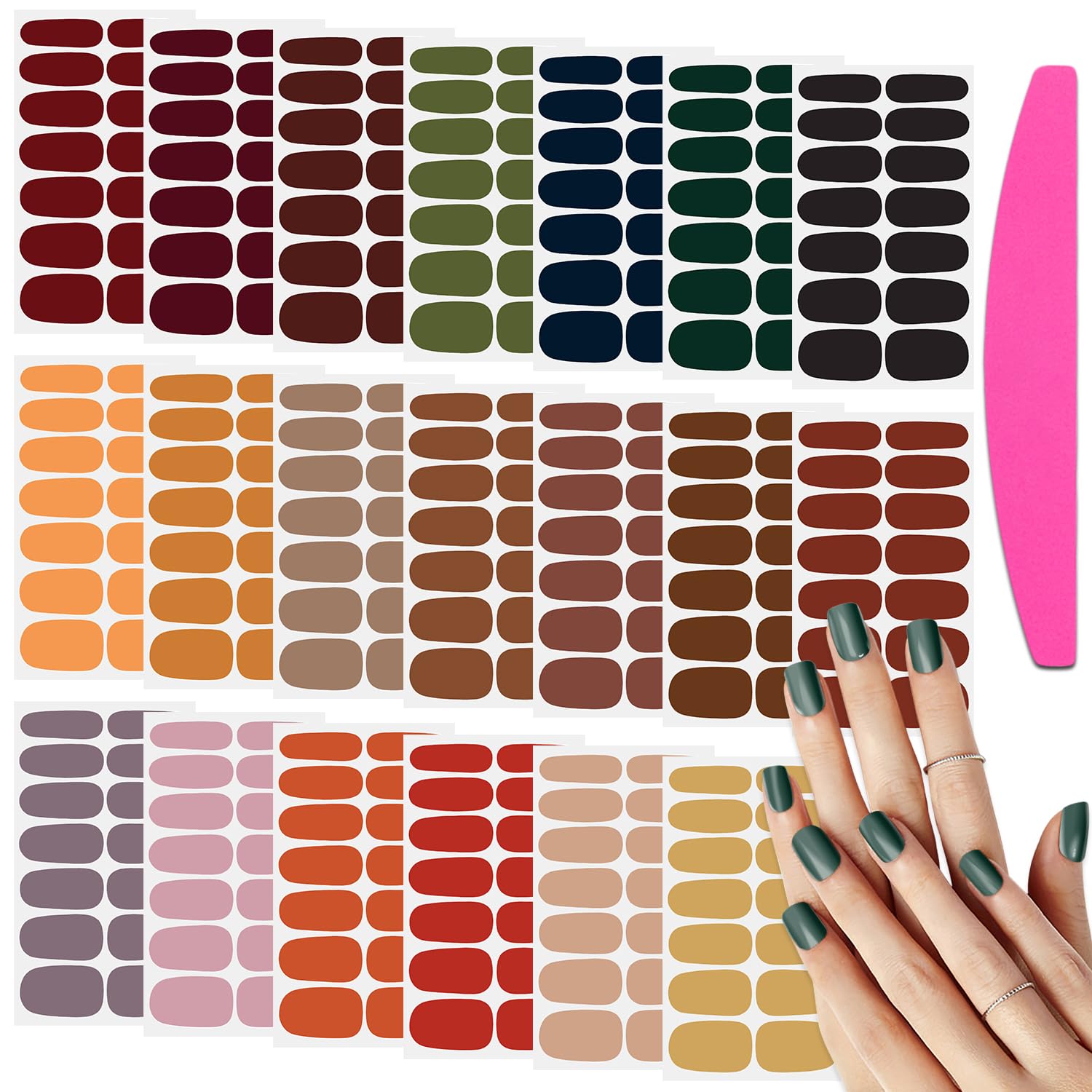 SILPECWEE 20 Sheets Solid Color Nail Wraps for Women Adhesive Nail Polish Stickers Stick on Nail Polish Strips for Women Gel Nail Strips Fingernail Manicure Design with Nail File