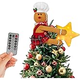 OurWarm Gingerbread Christmas Tree Topper Star Lighted, Plush Stuffed Tree Toppers Christmas Decorations Indoor, Christmas Star Tree Topper with Lights for Wine Bottle Curtain Christmas Tree Decor