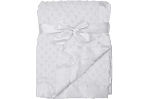 American Baby Company Heavenly Soft Chenille Receiving Blanket, 2-Layer Design with Minky Dot & Silky Satin, White, 30" x 40" for Boys and Girls