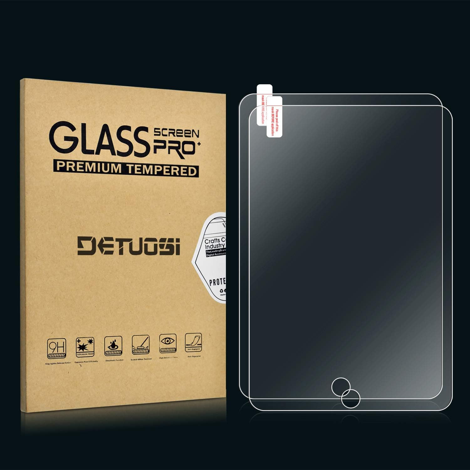 [2 Pack] iPad Air 2 / iPad Pro 9.7 / iPad Air/iPad 9.7 2017&2018 Screen Protector,DETUOSI iPad 9.7 Screen Protector,Clear High Definition Tempered Glass Screen Protector for iPad 9.7 inch (iPad 9.7): Computers & Accessories