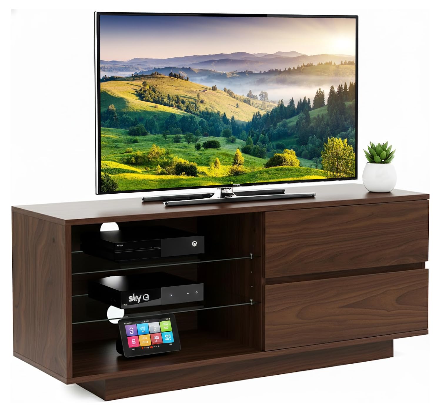 Centurion Supports Gallus Premium Walnut with 2-Walnut Drawers & 3-Shelves 32"-55" LED/OLED/LCD TV Cabinet - LIMITED EDITION