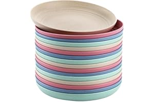 Nicunom 16 Pack Lightweight Wheat Straw Plates, 8" Unbreakable Dinner Plates, Dishwasher Microwave Safe Plates Dishes, Reusab