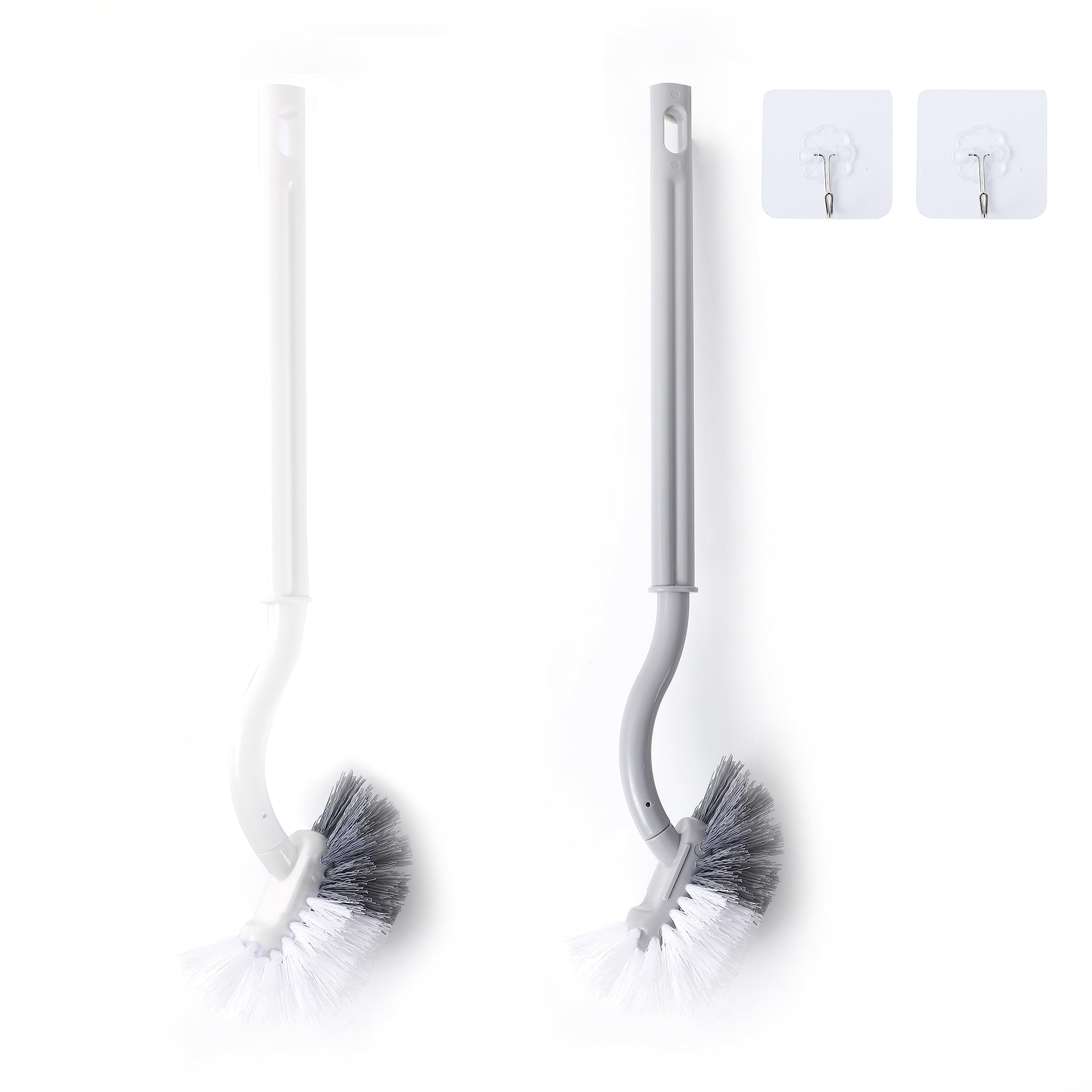 2Pcs Curved Toilet Bowl Brush Without Holder for Bathroom Deep Cleaning, Toilet Brush Durable Under The Rim Household Cleaning Brushes (Gray+White)