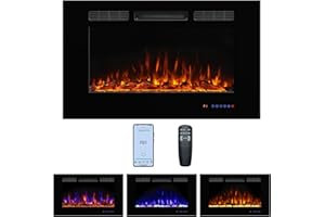 Dreamflame Electric Fireplace 40 inch Wide 26.5" High, Wall-Mounted & Recessed Fireplace Inserts, Multicolor Flame w/5 Dimmer, Remote Control Thermostat, Timer, Hardwire Connect, 1500W,Black