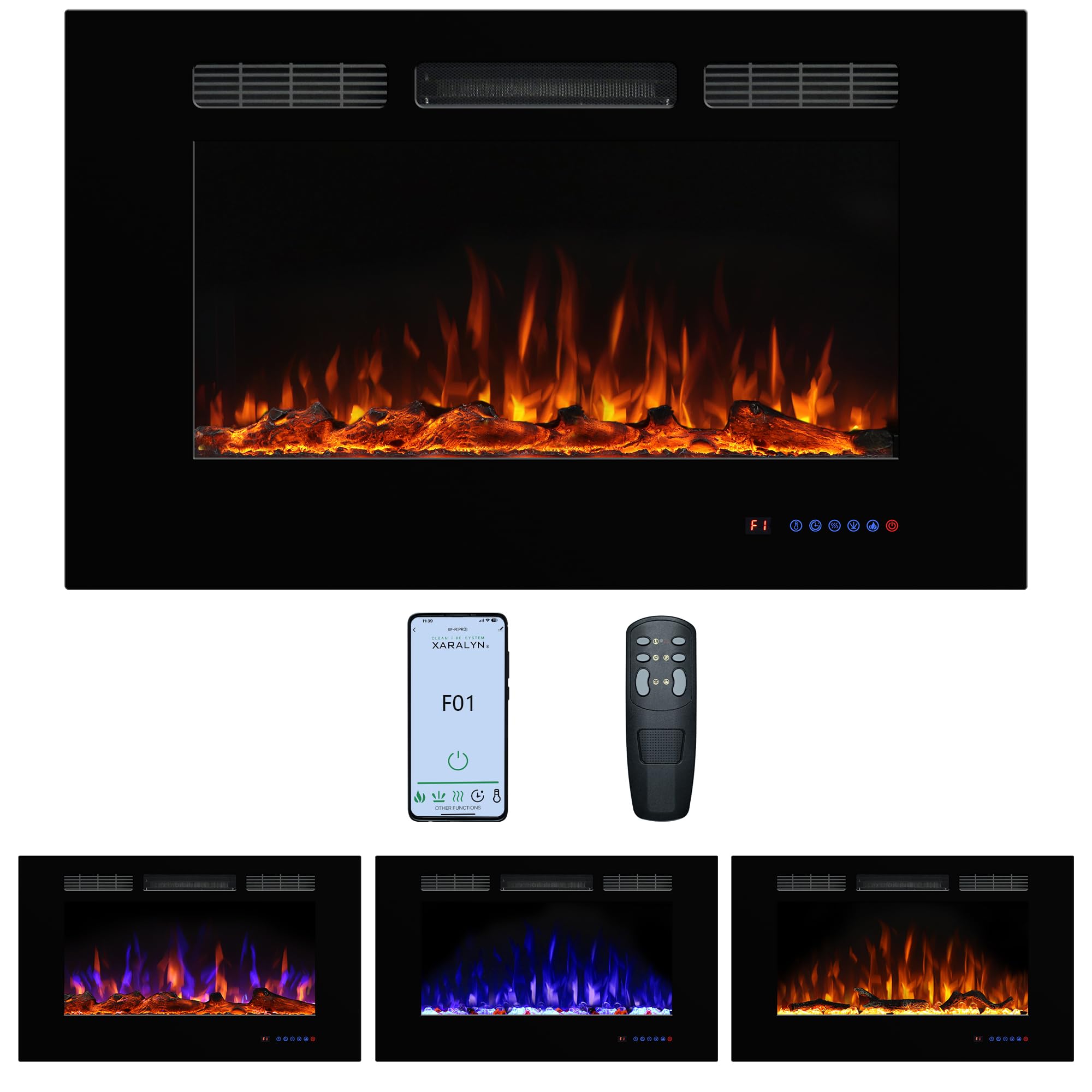 Photo 1 of Dreamflame Electric Fireplace 40 inch Wide 26.5" High, Wall-Mounted & Recessed Fireplace Inserts, Multicolor Flame w/5 Dimmer, Remote Control Thermostat, Timer, Hardwire Connect, 1500W,Black
