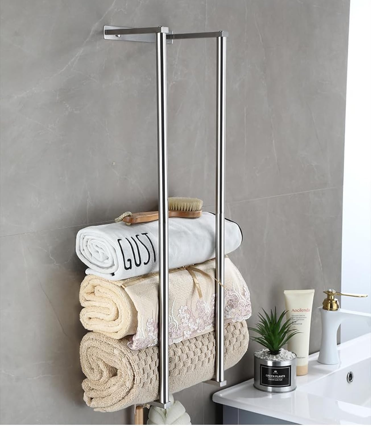 Towel Racks for Bathroom, Wall Mounted Towel Storage Holder, Stainless Steel Bathroom Towel Holder Can Hold 6 Bath Sheets for Bathe Towels and Hand Towels (Silver)