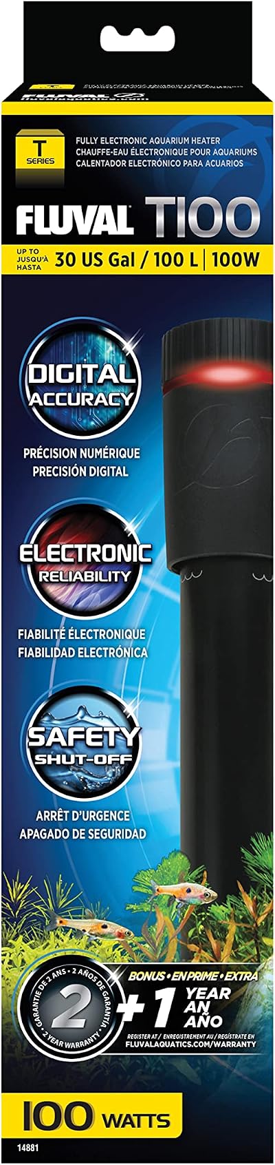 Fluval T100 Fully Electronic Heater for Freshwater Up to 30 Gallons
