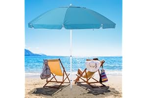 JEAREY 7.5FT Beach Umbrella UV 50+ Outdoor Portable Sunshade Umbrella with Sand Anchor, Push Button Tilt and Carry Bag for Patio Outdoor Garden Beach Teal