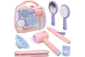 Toy Choi's Kids Hair Salon Toys - Kids Barber Set Pretend Play Makeup Hair Salon Set for Girls with Realistic Blow Dryer, Comb, Carrying Case. Birthday Gifts Hair Salon Toys for Girls 3 4 5 6 Year Old