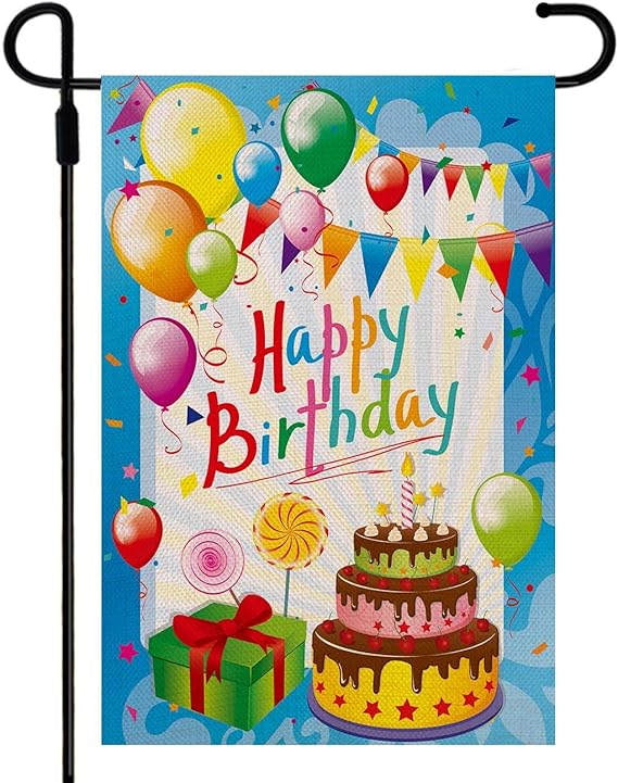 Happy Birthday Garden Flag Yard Signs, Burlap Vertical