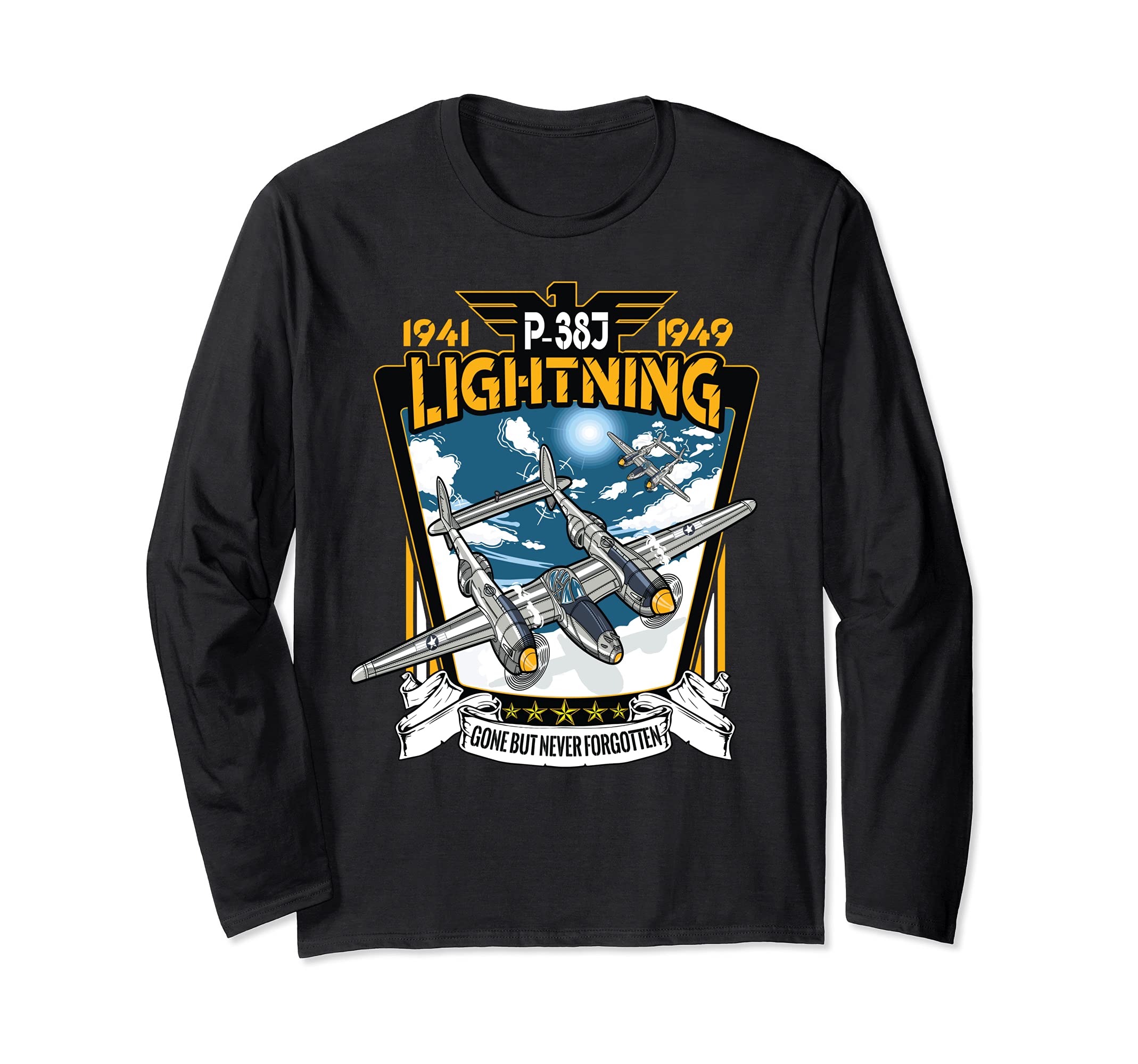 World War 2 American P-38 Lightning Fighter Airplane Long Sleeve T-Shirt