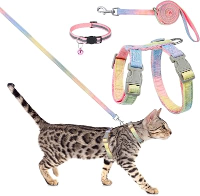 Pinenuts Cat Harness and Lead Set Adjustable Escape Proof Rainbow Kitten Harness