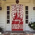 Christmas Door Covers for Front Door, Christmas Door Cover Decorations, Red and White Christmas Xmas Door Covers Decorative for Front Door Porch Farmhouse Home Indoor Outdoor Decoration, 35 * 79 Inch