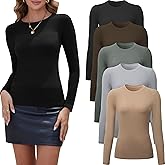 TYCTOS 5 Pack Long Sleeve Tops for Women Stretchy Fitted Long Sleeve Shirt Women Crew Neck Basic Tops for Woman Tops