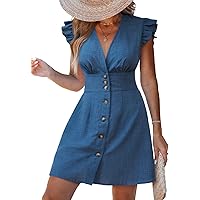 CUPSHE Strandjurk V-hals Cap Flutter Mouw Kant Hol Geplooide Zomer Mini
