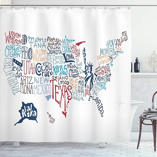 Amazon Com Ambesonne Usa Map Shower Curtain Culture Tourist