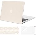 MOSISO Compatible with MacBook Air 13 inch Case 2025 2024 2023 2022 M4 A3240 M3 A3113 M2 A2681, Woven Grid PU Leather Coated Hard Shell&Keyboard Cover&Screen Film for MacBook Air 13.6 inch Case, Beige