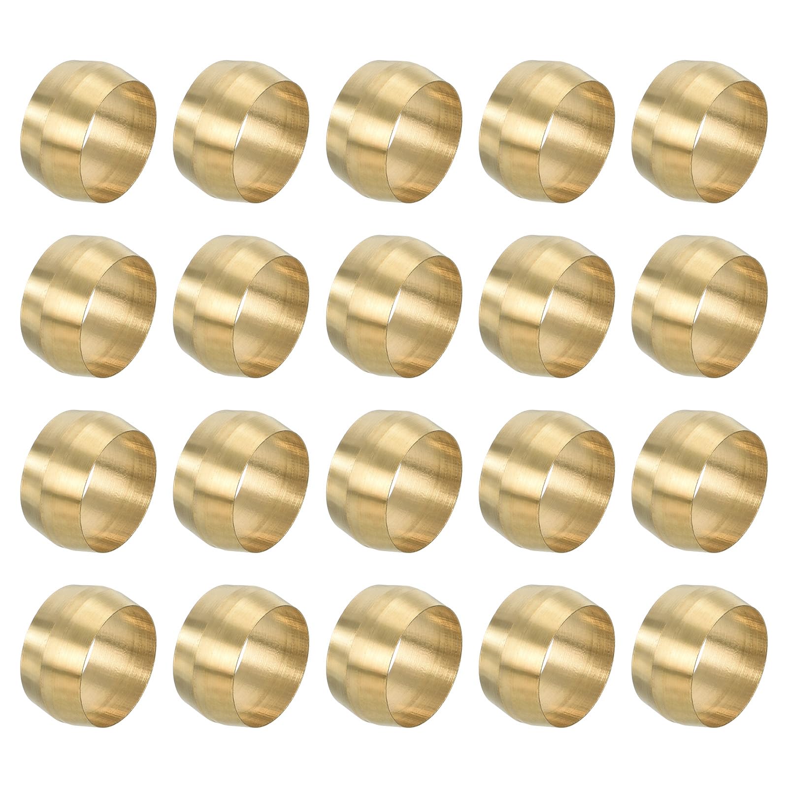 PATIKIL 1/2" ID Compression Sleeve Ferrules, 20 Pack Brass Sleeve Ferrules Compression Fitting Assortment Kit for Water Oil Air Pipe