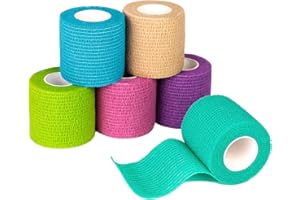 FriCARE Self Adhesive Bandage Wrap, Medical Tape in First Aid Kit, Cohesive Bandages for Wounds Sport Vet, 2 Inches X 5 Yards 6 Rolls, Rainbow
