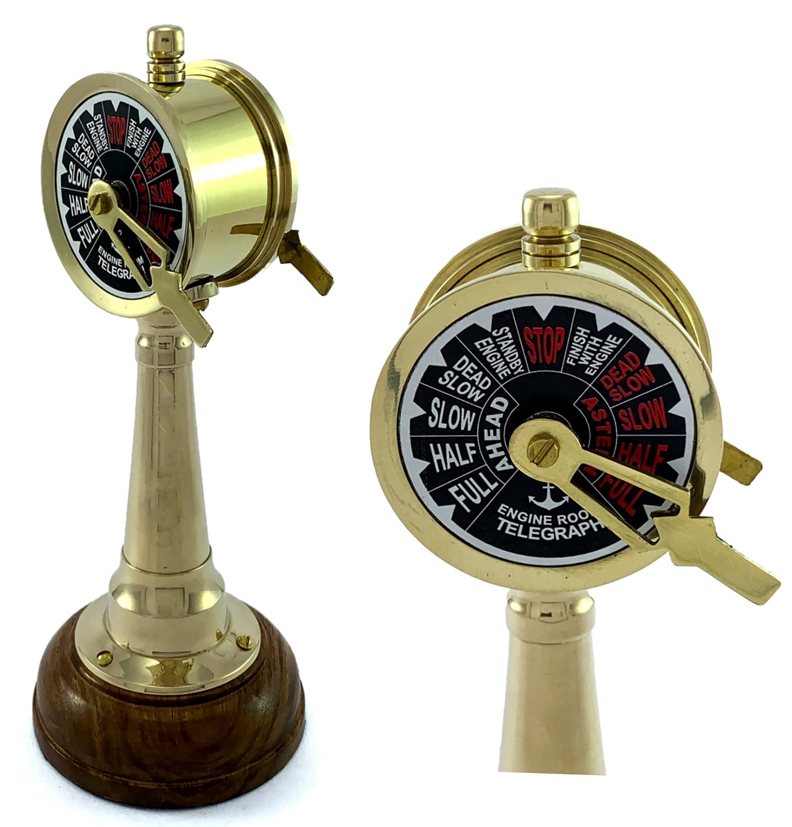 Antique Vibes Brass Telegraph on Wooden Base, Titanic Ship Speed Controller Mini Vintage Replica Model, Collectible Decor Gift for Collectors, Boat