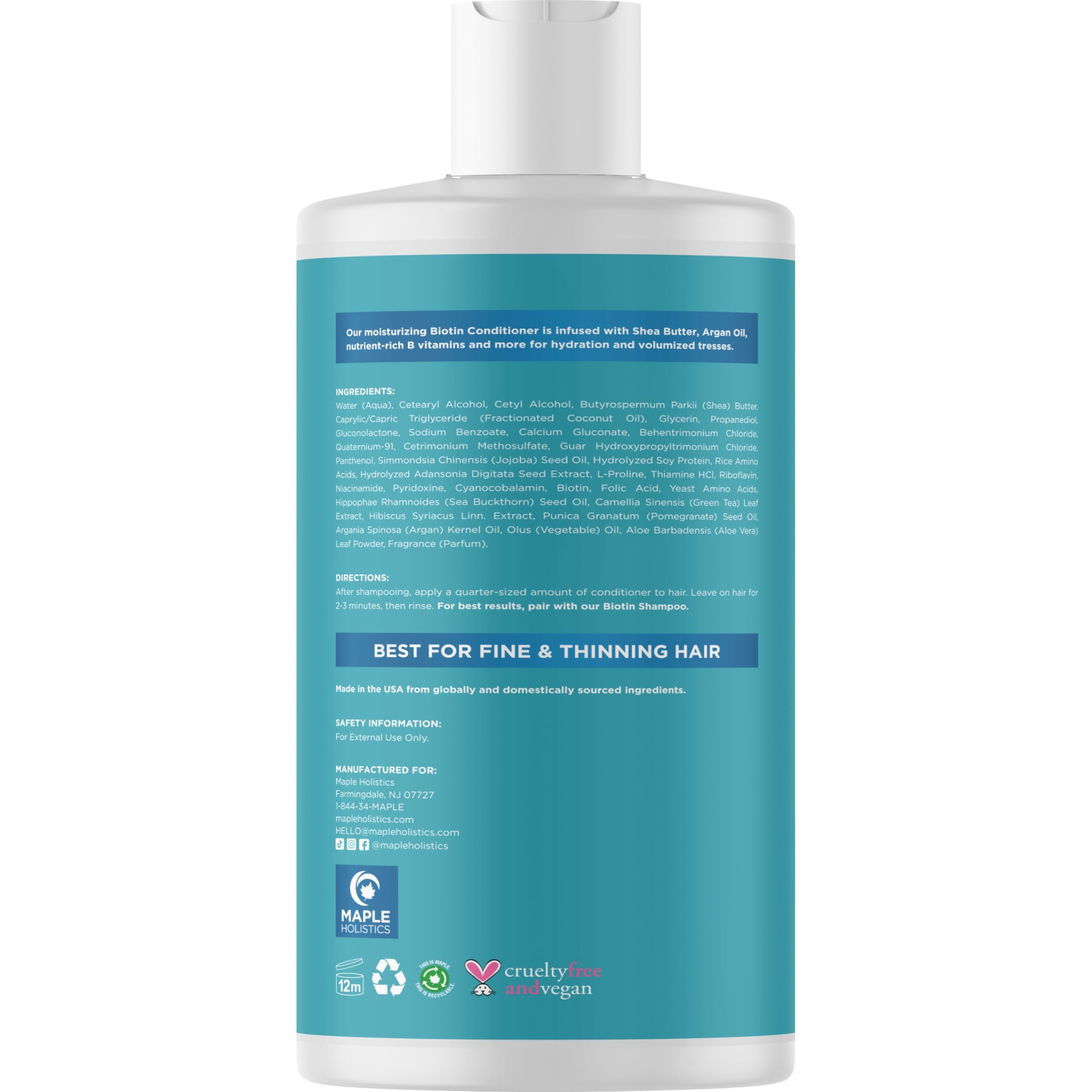 Biotin Conditioner for Thinning Hair - Volumizing Conditioner for Fine Thin & Weak Hair - Sulfate Paraben & Silicone Free with Nourishing Plant Proteins Argan Oil Green Tea & B Vitamins (16 Fl Oz)