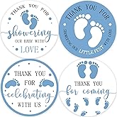 80 Thank You Baby Shower Stickers, Thank You Stickers Baby Shower Boy, Blue Feet Baby Shower Stickers, Footprint Theme Baby Shower Favor Thank You Labels(2 Inch)