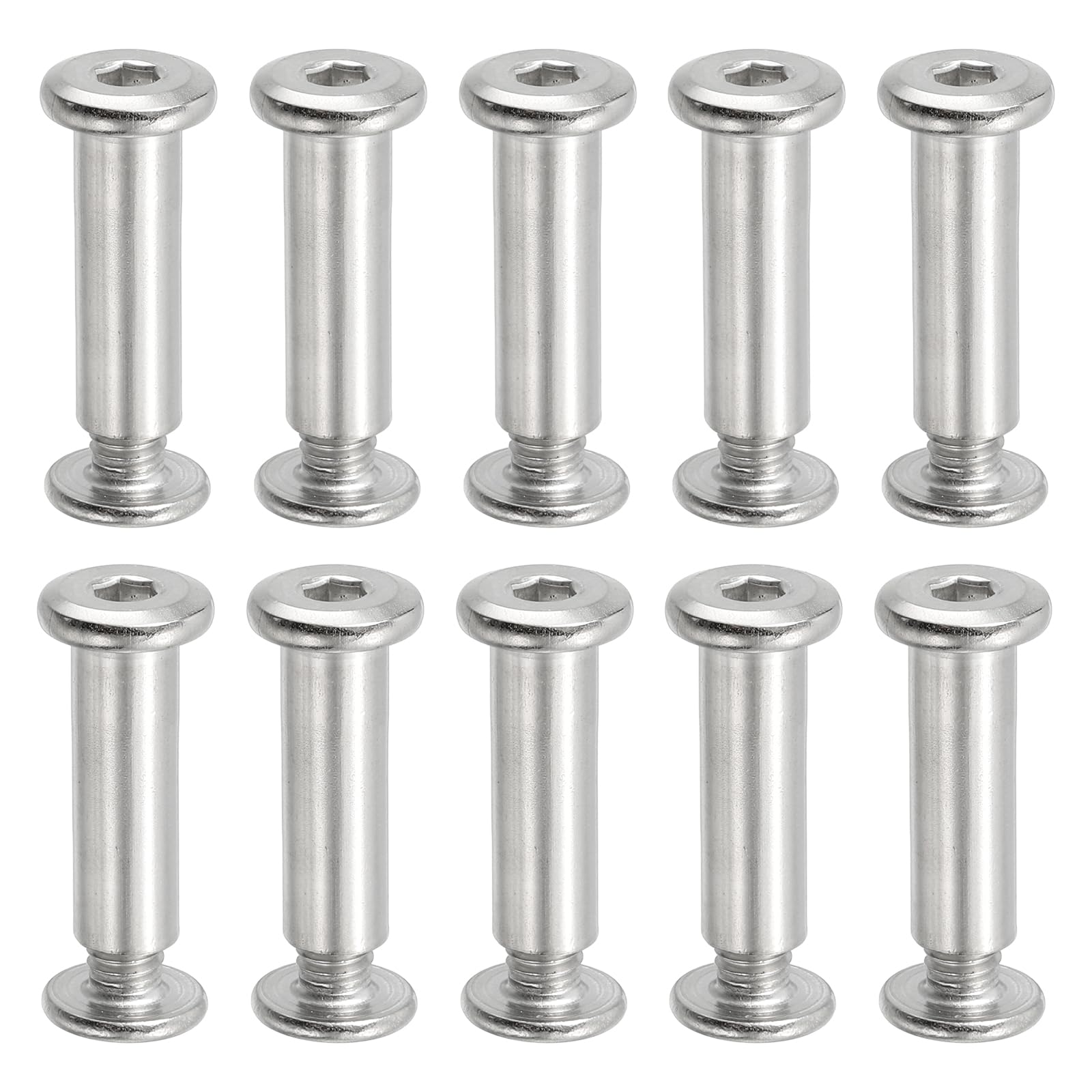 PATIKIL Hex Chicago Screws, 10 Set Binding Screw Posts M6 x 25 mm Connecting Hex Drive Socket Cap Bolt Nuts for Scrapbook Leather Belt Album Photo Furniture Repair, Silver